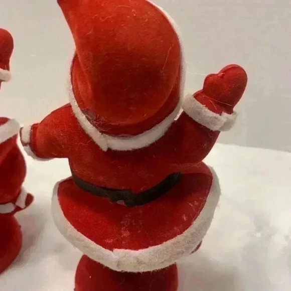 Pair of Vintage Christmas Dancing Waving Santa Claus Flocked Decor 9 inches - Picture 7 of 10